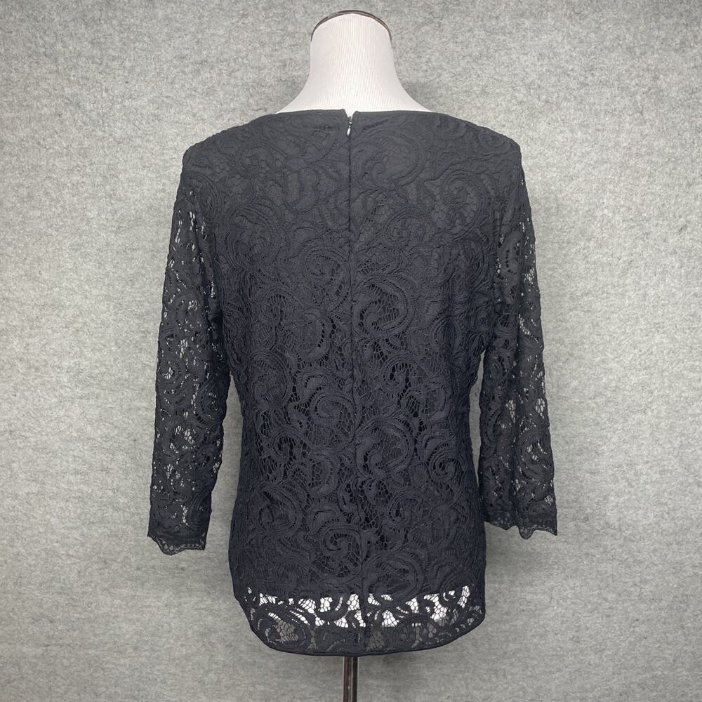 Adrianna Papell Womens Large Black Crochet Top Long Sleeve Lined Zip Back Formal - Picture 5 of 11